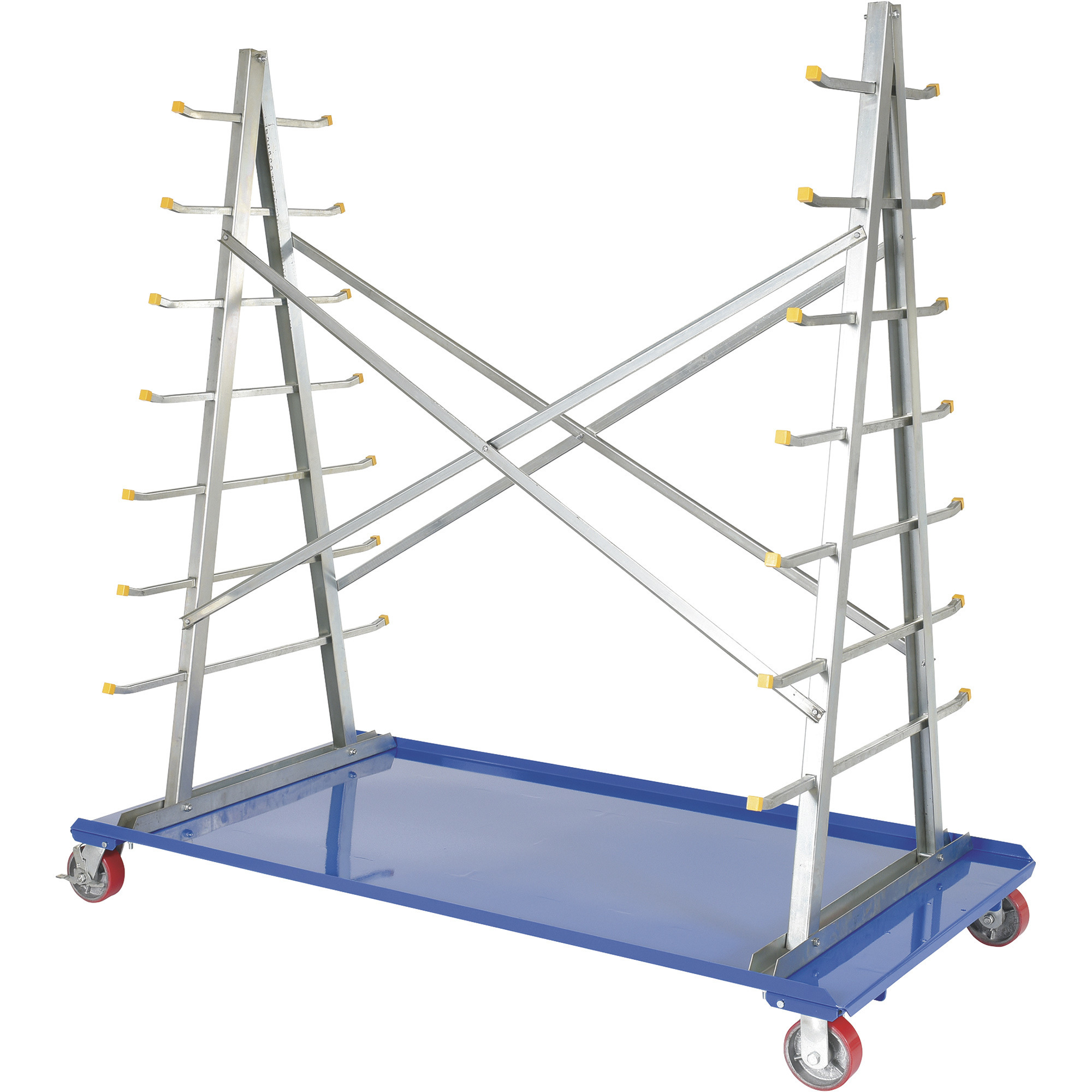Vestil Rolling A-Frame Cart with Storage Rack - 2,000-Lb. Capacity, 36.75in. x 73.75in. Base, Powder-Coated, Model# AFSR-3672